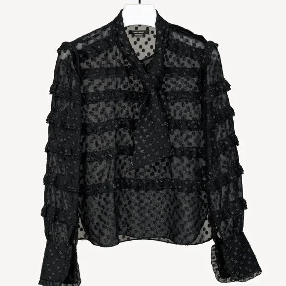 Isabel Marant AW/16 Alba Black Fil Coupé Polka Dot Blouse - Picture 2 of 11